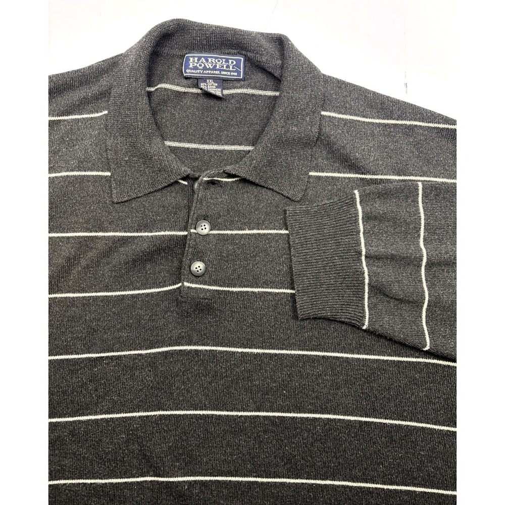 Vtg Harold Powell Cashmere Blend Grey Striped Sweater Mens XXL Academia Soft